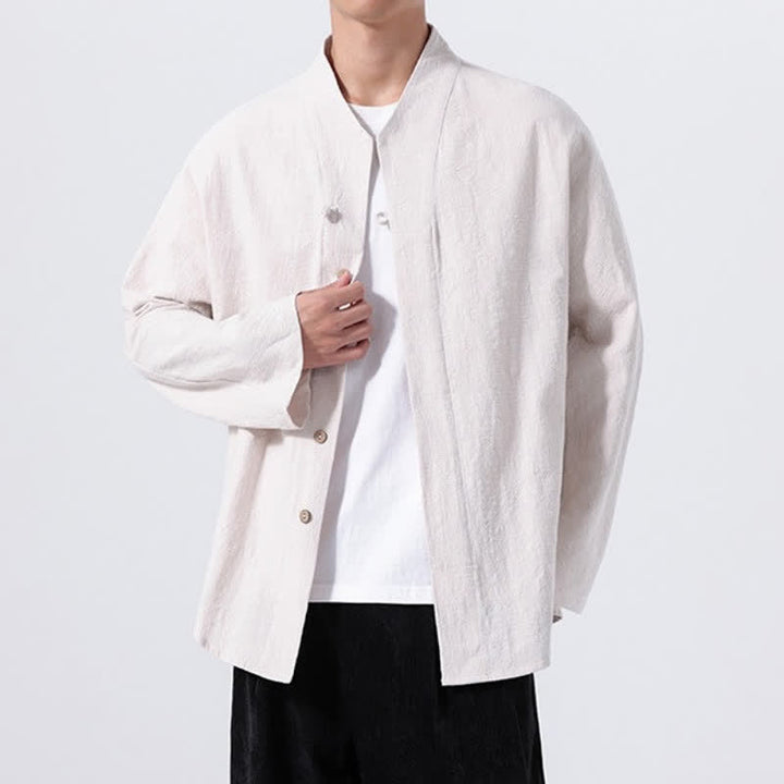 Buddha Stones Fall Minimalist Tang Style Mandarin Collar Solid Cotton Men's Long Sleeve Shirts - image 17