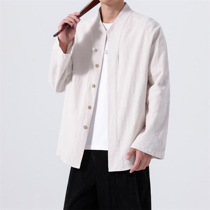 Buddha Stones Fall Minimalist Tang Style Mandarin Collar Solid Cotton Men's Long Sleeve Shirts - image 21