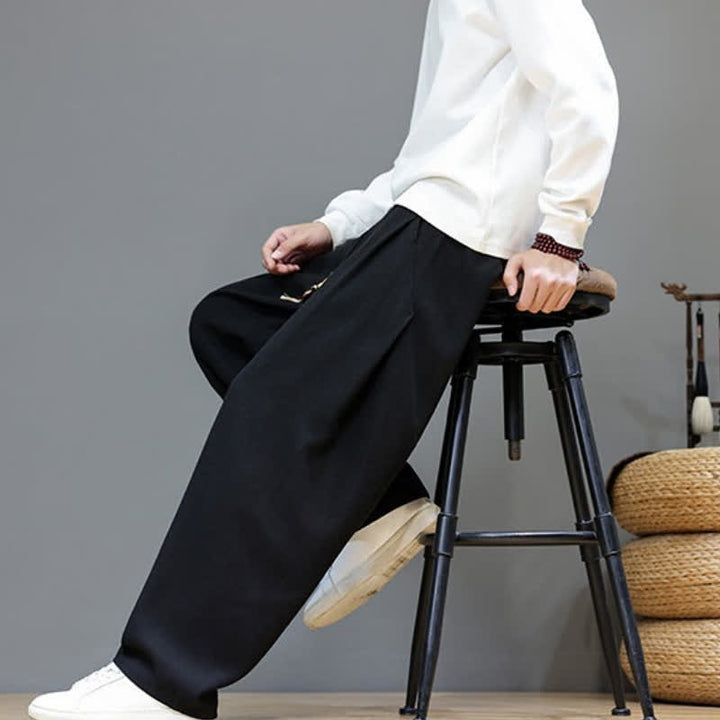 Buddha Stones Fall Winter Casual Drawstring Solid Long Pants Men's Straight Leg Pants With Pockets - image 17