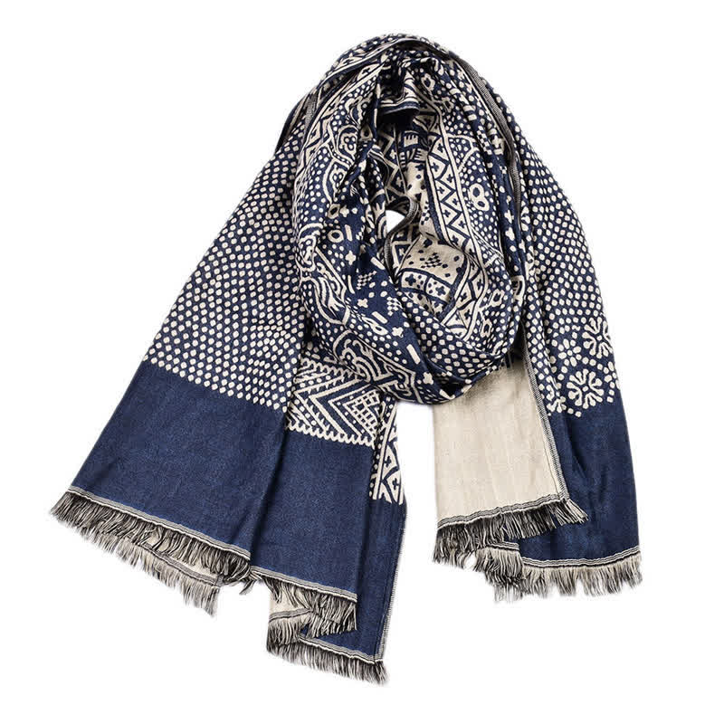 Buddha Stones Fall Winter Geometric Paisley Tassel Reversible Cozy Scarf - image 1