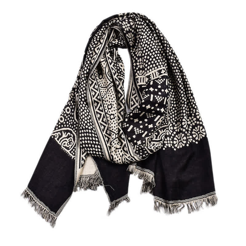 Buddha Stones Fall Winter Geometric Paisley Tassel Reversible Cozy Men's Scarf - Black - Approx. 25.6 in × 77.0 in / 65 × 195 cm - image 8