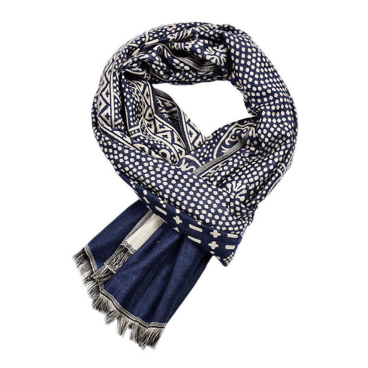 Buddha Stones Fall Winter Geometric Paisley Tassel Reversible Cozy Men's Scarf - image 2