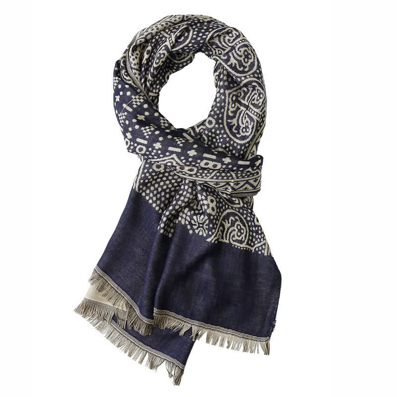 Buddha Stones Fall Winter Geometric Paisley Tassel Reversible Cozy Men's Scarf - image 11