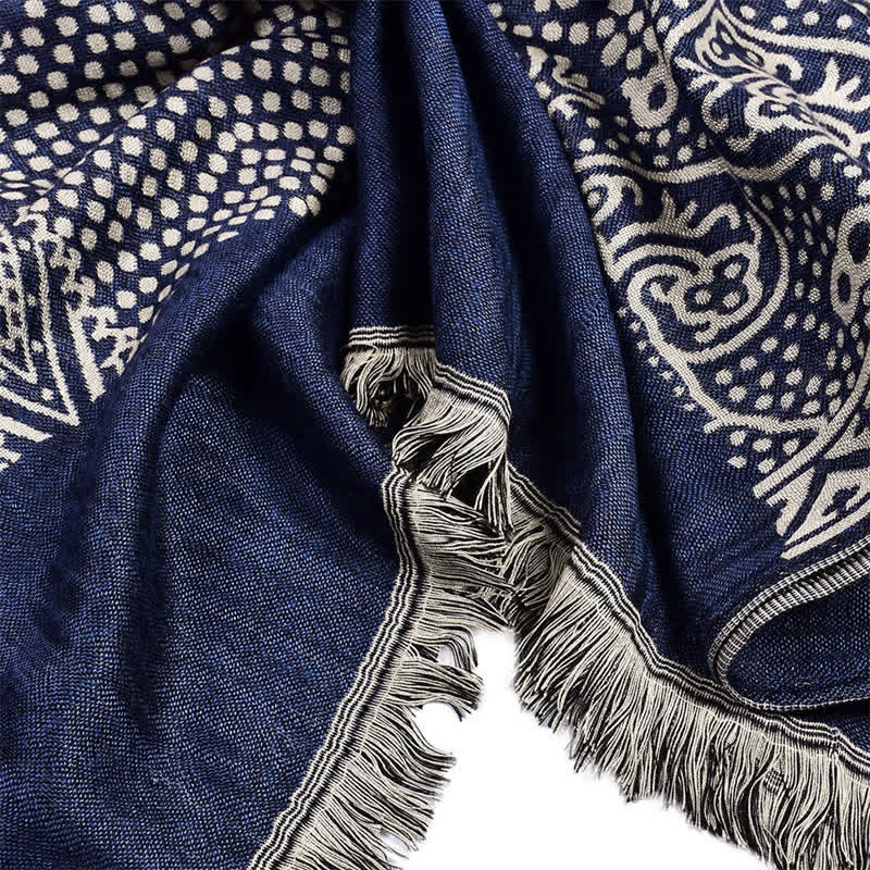 Buddha Stones Fall Winter Geometric Paisley Tassel Reversible Cozy Men's Scarf - image 5