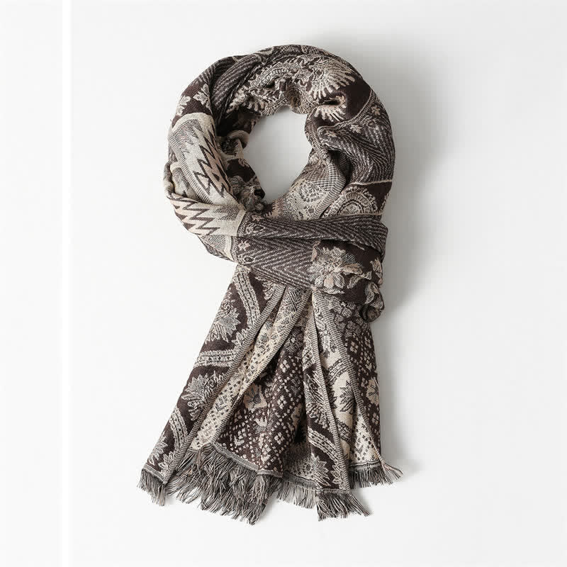 Buddha Stones Fall Winter Reversible Paisley Geometric Tassel Scarf - Navy Approx. 25.6 in × 70.9 in / 65 × 180 cm - image 1