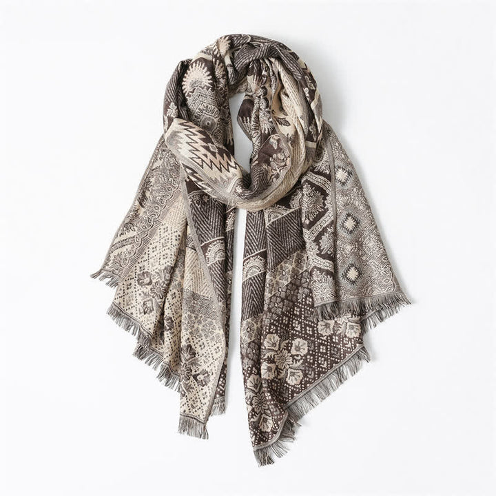Buddha Stones Fall Winter Reversible Paisley Geometric Tassel Scarf - image 6