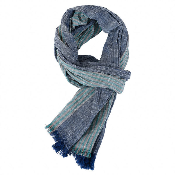 Buddha Stones Spring Fall Striped Color Block Stripe Tassel Travel Scarf - SteelBlue Green - Approx. 27.6 in × 70.9 in / 70 × 180 cm - image 26