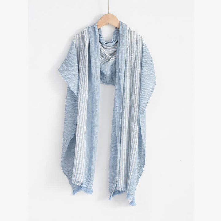 Buddha Stones Spring Fall Striped Color Block Stripe Tassel Travel Scarf - image 14