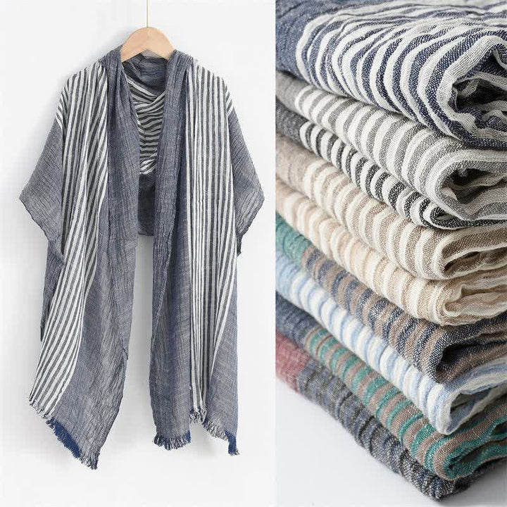 Buddha Stones Spring Fall Striped Color Block Stripe Tassel Travel Men's Scarf - image 0