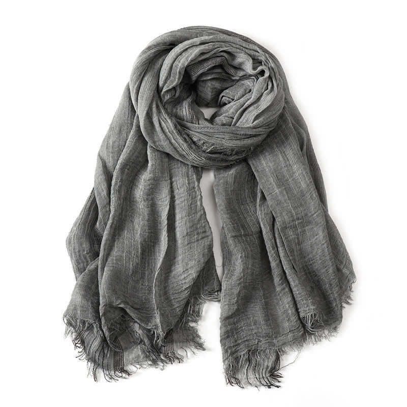 Buddha Stones Spring Fall Crinkled Frayed Edge Wrap Scarf - Gray - Approx. 78.7 in × 29.5 in / 200 × 75 cm - image 4