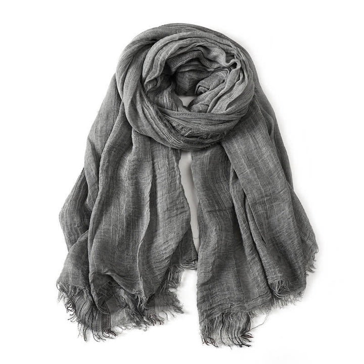 Buddha Stones Spring Fall Crinkled Frayed Edge Wrap Scarf - Gray - Approx. 78.7 in × 29.5 in / 200 × 75 cm - image 4