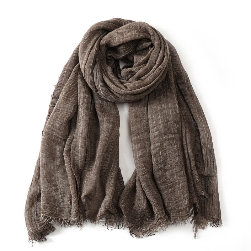 Buddha Stones Spring Fall Crinkled Frayed Edge Wrap Scarf - Khaki - Approx. 78.7 in × 29.5 in / 200 × 75 cm - image 14