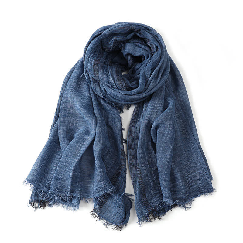 Buddha Stones Spring Fall Crinkled Frayed Edge Wrap Men's Scarf - Navy - Approx. 78.7 in × 29.5 in / 200 × 75 cm - image 0