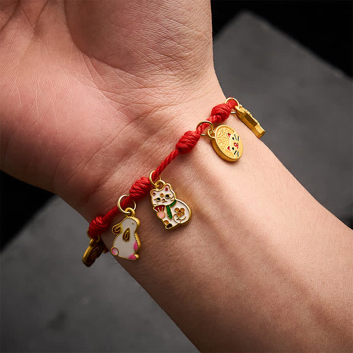 Buddha Stones Handmade Seven-Knot Red String Koi Fish Elephant Rabbit Cat Purple Magpie Luck Bracelet - image 4
