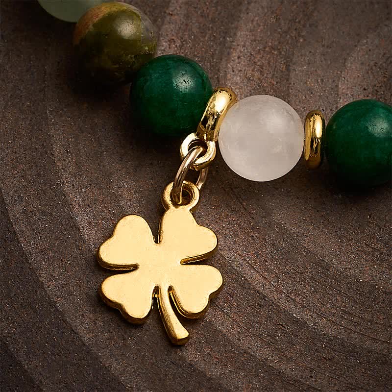 Buddha Stones Green Aventurine Four-leaf Clover Luck Round Beaded Bracelet - image 4