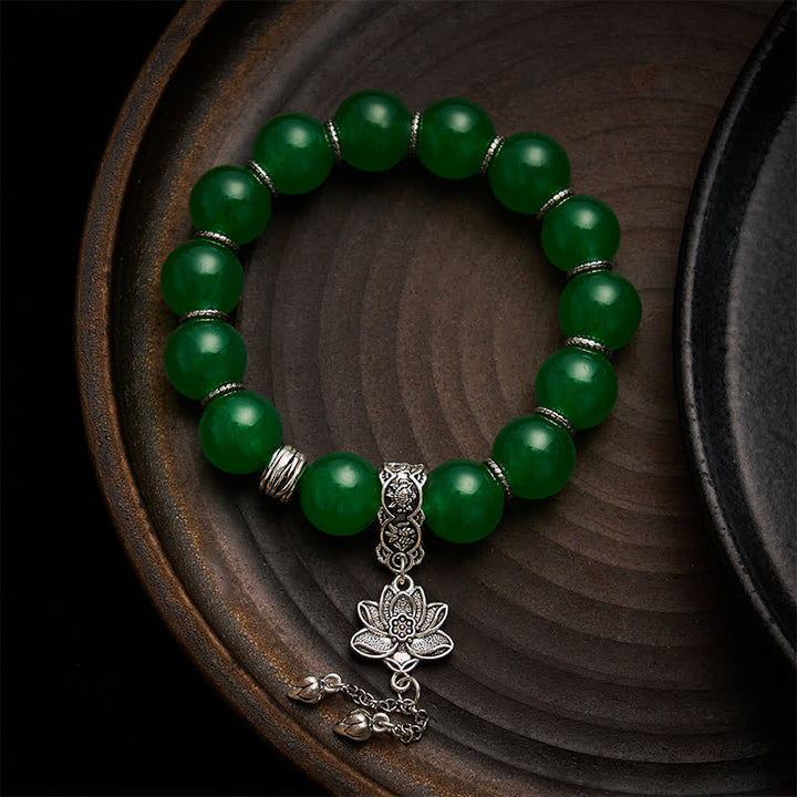 Buddha Stones Natural Green Quartzite Jade Beads Lotus Charm Protection Bracelet - Quartzite Jade(Wrist Circumference: 6.7–7.1 in / 17–18 cm) - image 0