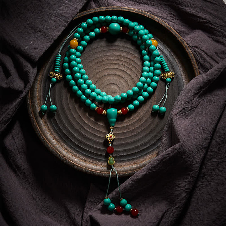Buddha Stones Turquoise Tibetan Round 108 Beads Strength Mala - image 3