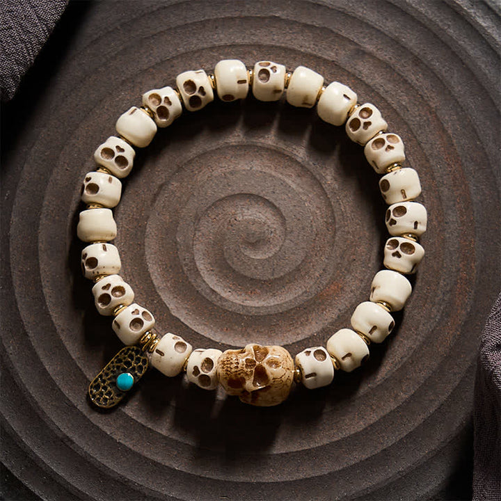 Buddha Stones Hand-Carved Bone Beads Lord of the Corpse Forest Skull Pattern Strength and Change Tibetan Bracelet - image 1
