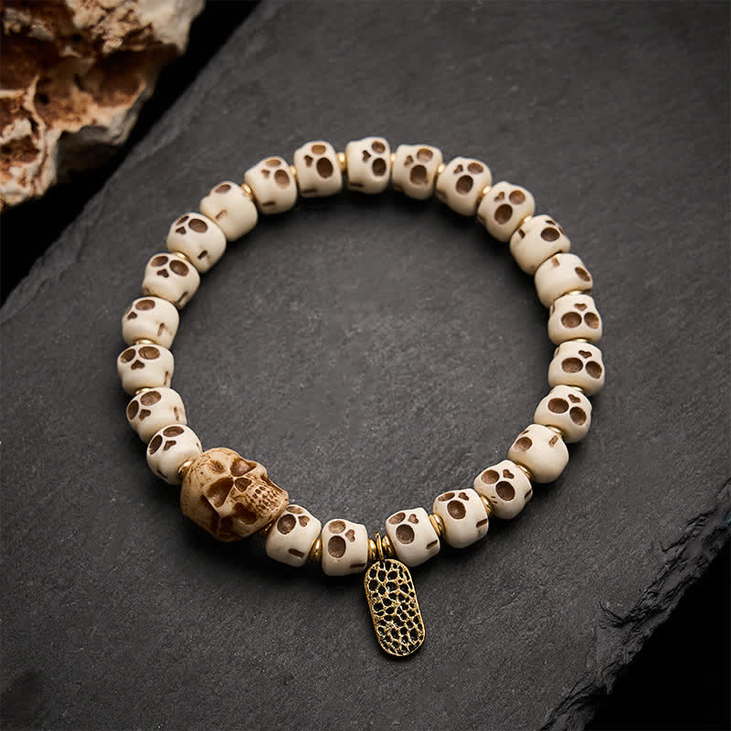Buddha Stones Hand-Carved Bone Beads Lord of the Corpse Forest Skull Pattern Strength and Change Tibetan Bracelet - image 2
