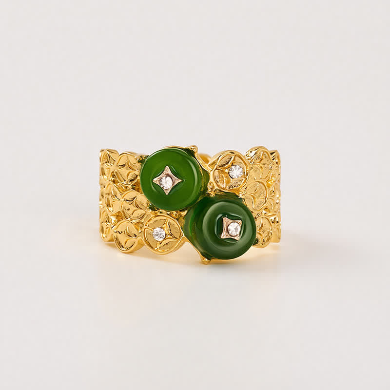 Buddha Stones Green Peace Buckle Safety Vintage Alloy Coin Accent Ring - image 4