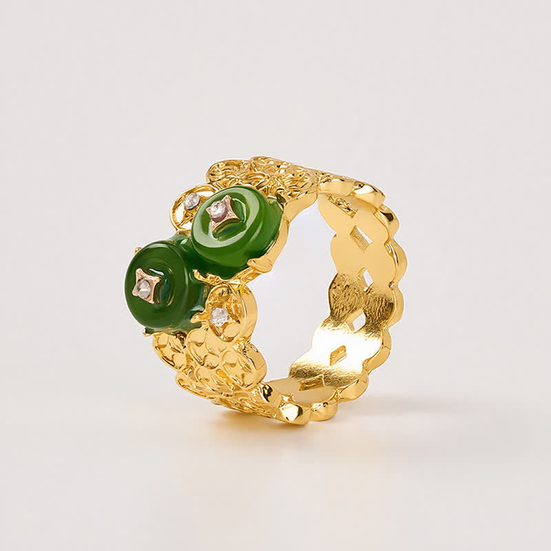 Buddha Stones Green Peace Buckle Safety Vintage Alloy Coin Accent Ring - image 5
