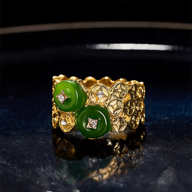 Buddha Stones Green Peace Buckle Safety Vintage Alloy Coin Accent Ring - image 2