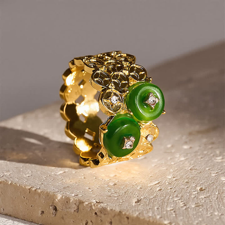 Buddha Stones Green Peace Buckle Safety Vintage Alloy Coin Accent Ring - image 1