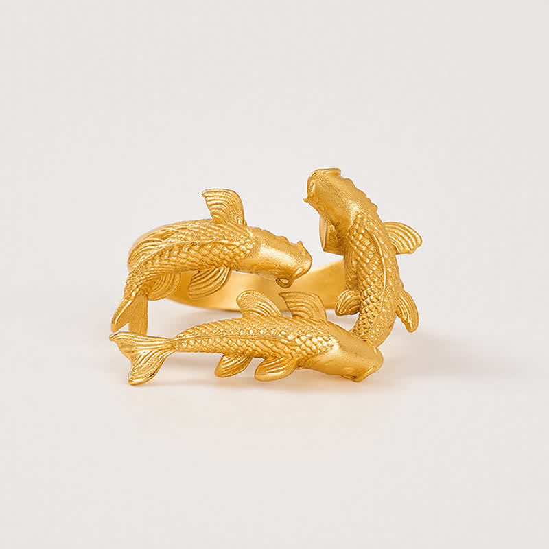 Buddha Stones Retro Alloy Three Koi Fish Wealth Open Ring - image 6