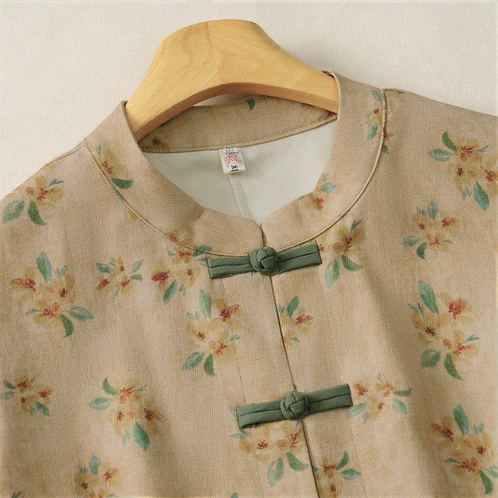 Buddha Stones Fall Vintage Tang Style Frog Button Floral Women's Jacket With Pockets - image 2