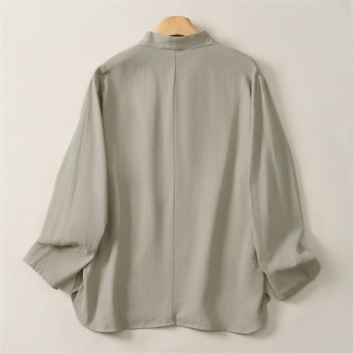 Buddha Stones Spring Fall Casual Tang Style Mandarin Collar Solid Cotton Women's Long Sleeve Shirts - image 9