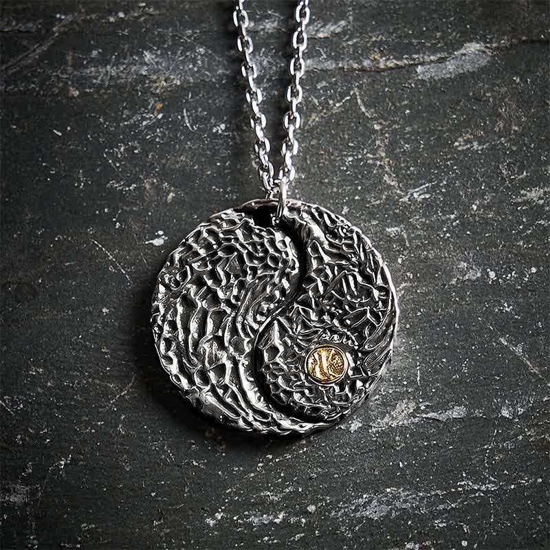 Buddha Stones Copper Yin Yang Balance Round Engraved Pendant Necklace - image 3