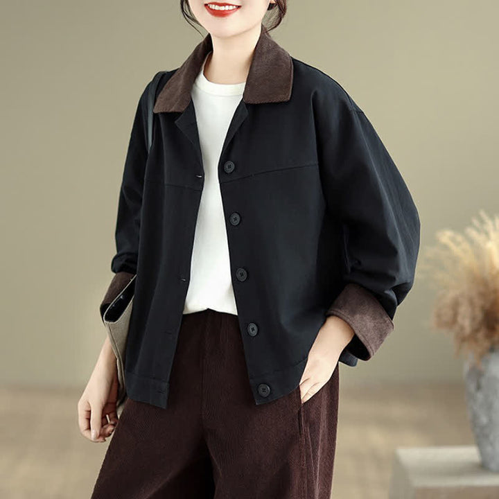 Buddha Stones Fall Casual Vintage Contrast Trim Design Button-Up Solid Women's Jacket - image 1
