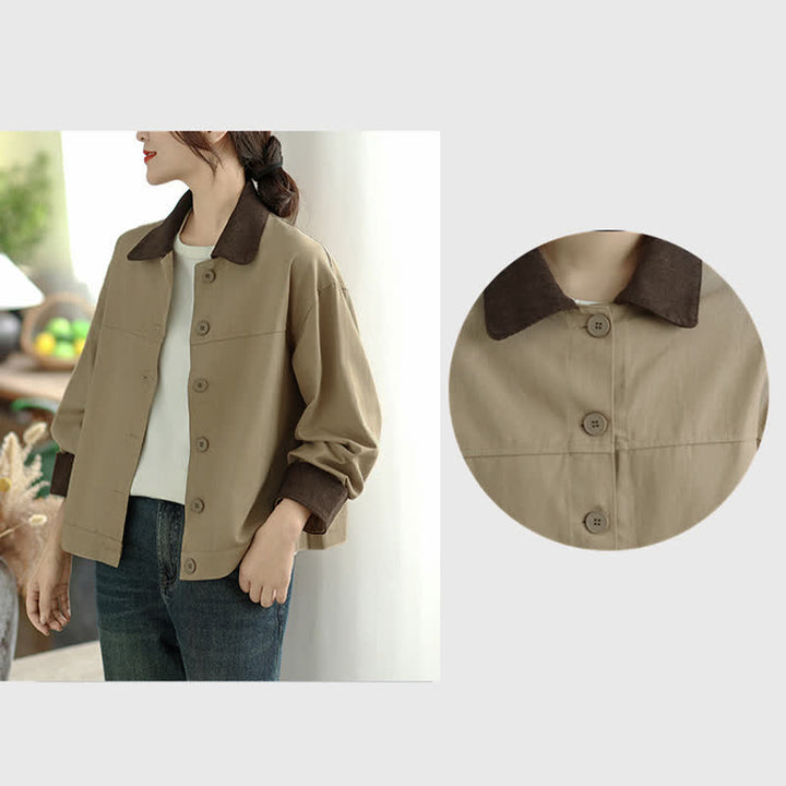 Buddha Stones Fall Casual Vintage Contrast Trim Design Button-Up Solid Women's Jacket - image 14