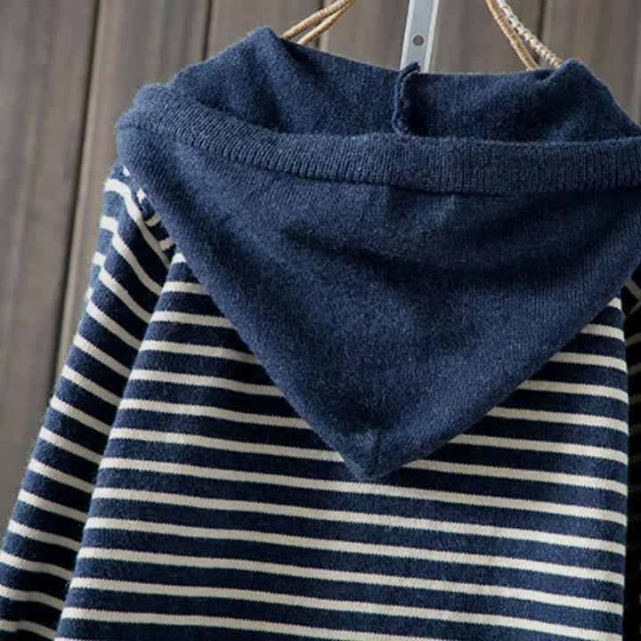 Buddha Stones Fall Winter Casual Classic Drawstring Striped Cotton Women's Hoodie - image 3