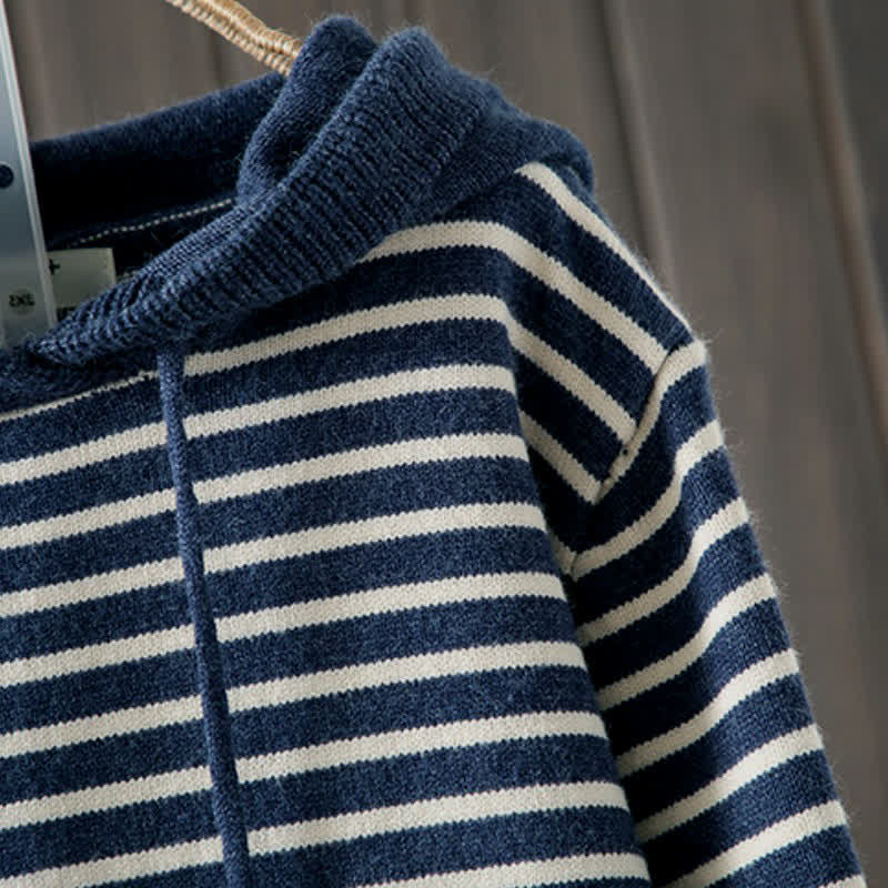 Buddha Stones Fall Winter Casual Classic Drawstring Striped Cotton Women's Hoodie - image 4