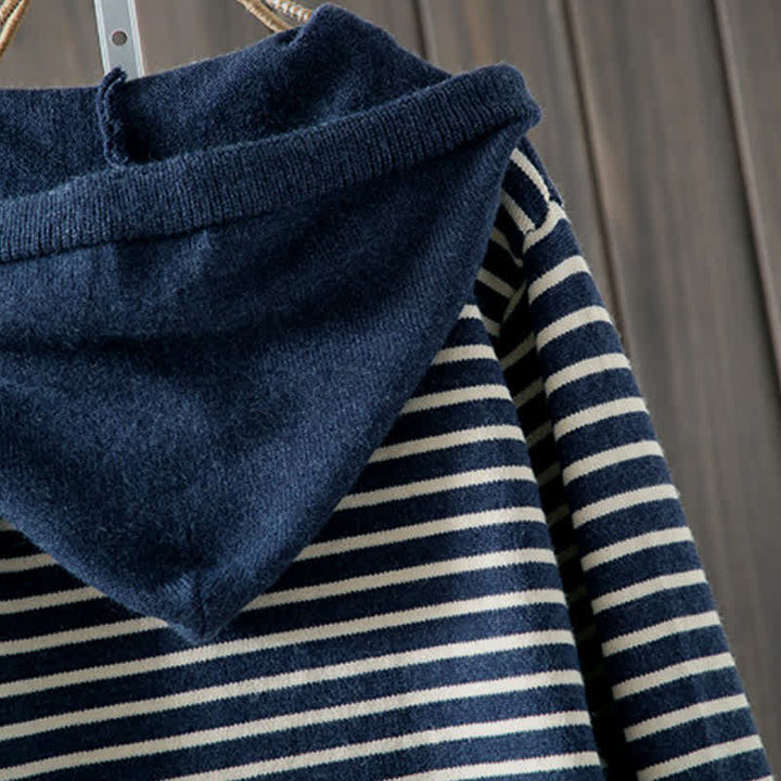 Buddha Stones Fall Winter Casual Classic Drawstring Striped Cotton Women's Hoodie - image 5