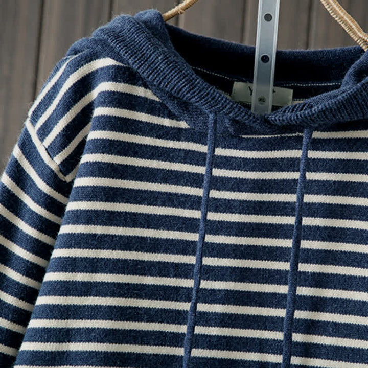 Buddha Stones Fall Winter Casual Classic Drawstring Striped Cotton Women's Hoodie - image 2