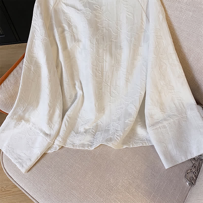 Buddha Stones Fall Vintage Tang Style Frog Button Floral Leaves Cotton Cropped Women's Long Sleeve Shirts - image 17