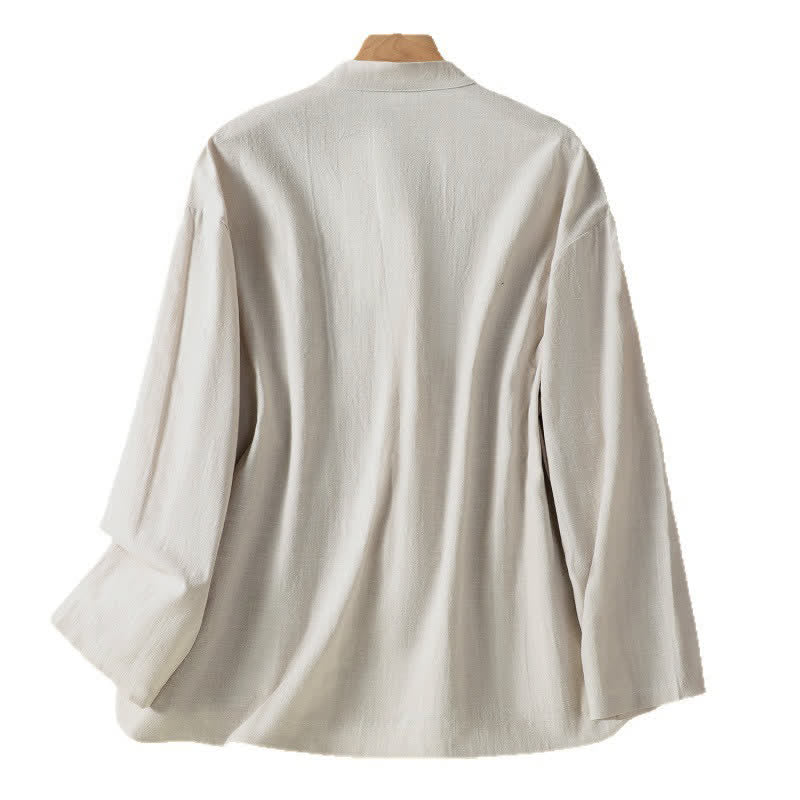 Buddha Stones Fall Vintage Tang Style Frog Button Mandarin Collar Solid Women's Long Sleeve Shirts With Pockets - image 7
