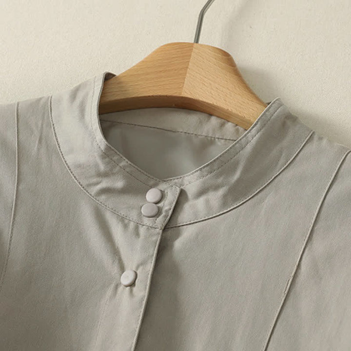 Buddha Stones Fall Winter Casual Minimalist Mandarin Collar Solid Cropped Women's Jacket With Pockets - image 7
