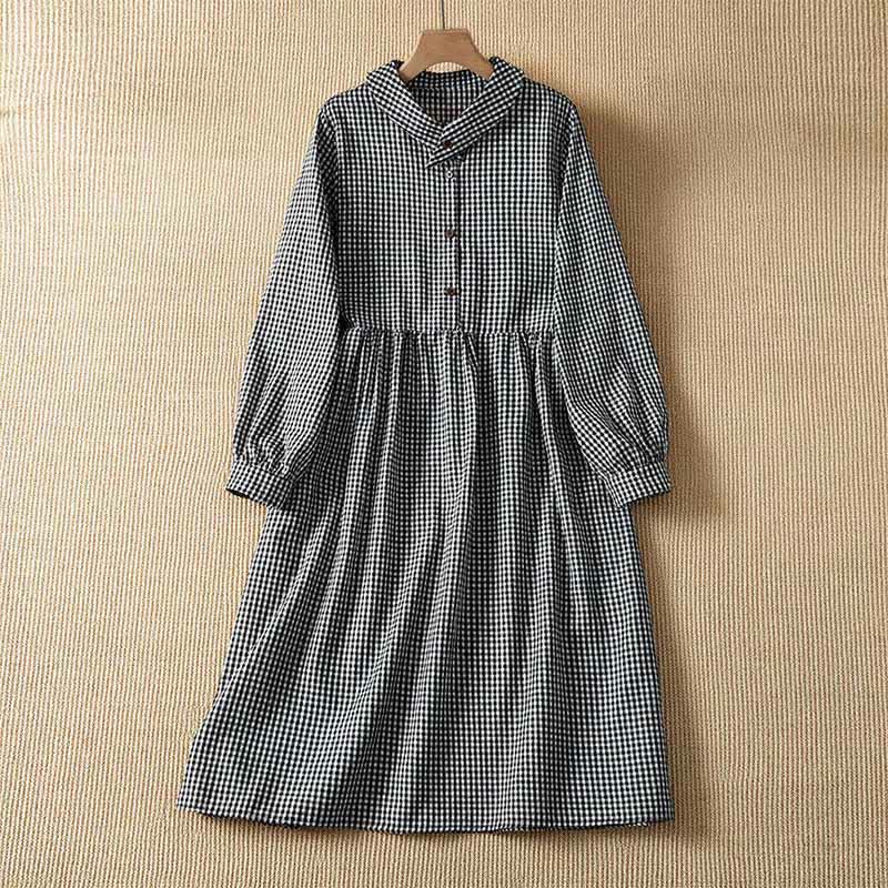 Buddha Stones Fall Vintage Button-Up Black and White Gingham Women's Long Sleeve Dress With Pockets - Gray - US12, UK/AU16, EU44 (2XL) - image 0