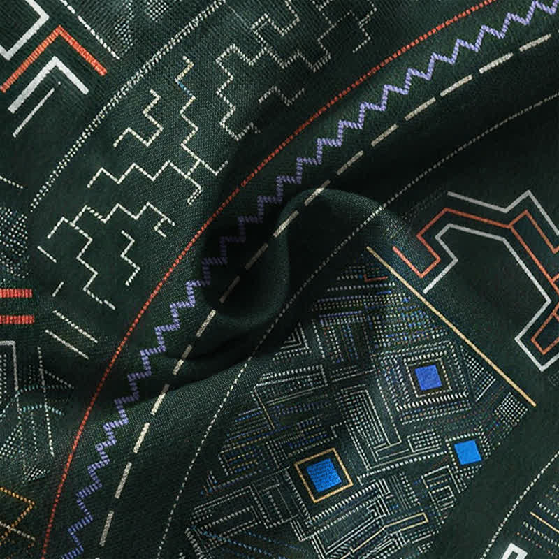 Buddha Stones Cotton Tribal Mandala Pattern V-Neck Buttons Men's Long Sleeve Shirts - image 13