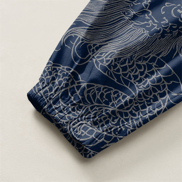 Buddha Stones Pure Cotton Dragon Auspicious Clouds Pattern Drawstring Men's Harem Pants With Pockets - image 4