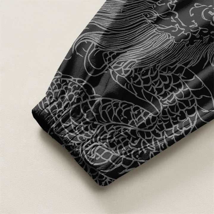 Buddha Stones Pure Cotton Dragon Auspicious Clouds Pattern Drawstring Men's Harem Pants With Pockets - image 16
