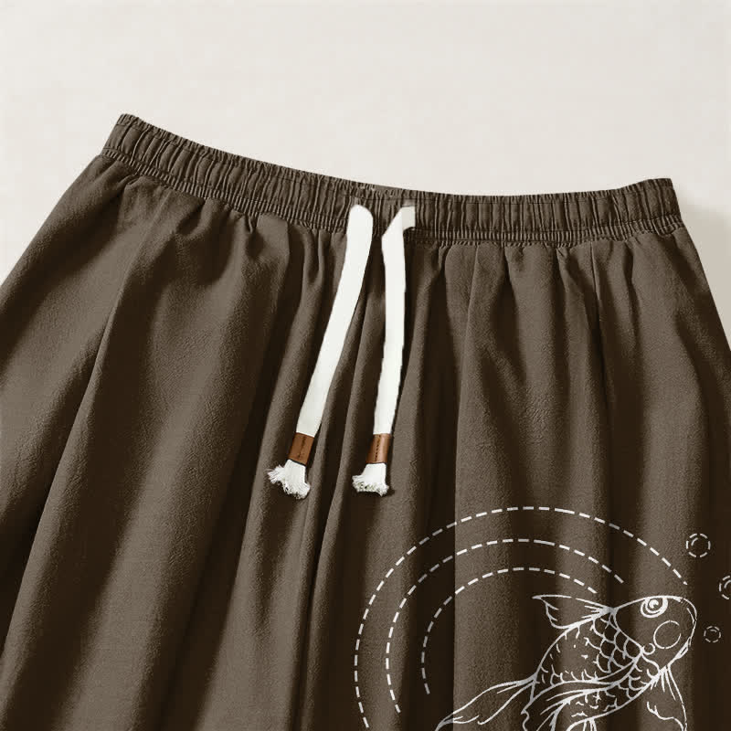 Buddha Stones Pure Cotton Koi Fish Pattern Drawstring Men's Harem Pants With Pockets - image 15