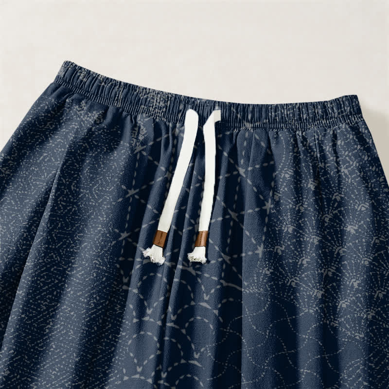 Buddha Stones Pure Cotton Geometric Wave Pattern Drawstring Men's Harem Pants With Pockets - image 3