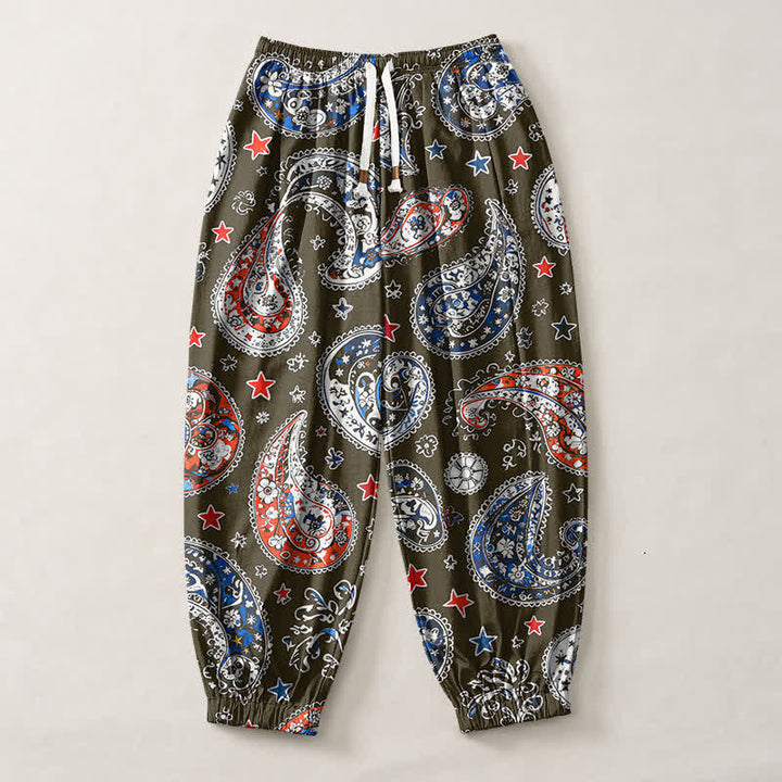 Buddha Stones Pure Cotton Paisley Star Pattern Drawstring Men's Harem Pants With Pockets - image 7