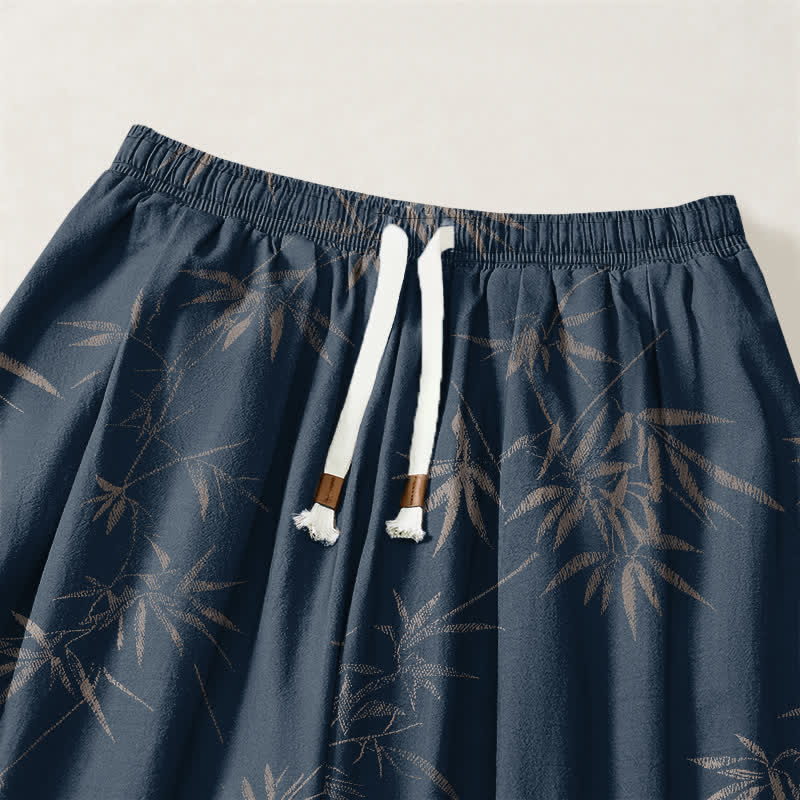 Buddha Stones Pure Cotton Bamboo Leaf Pattern Drawstring Men's Harem Pants With Pockets - image 9