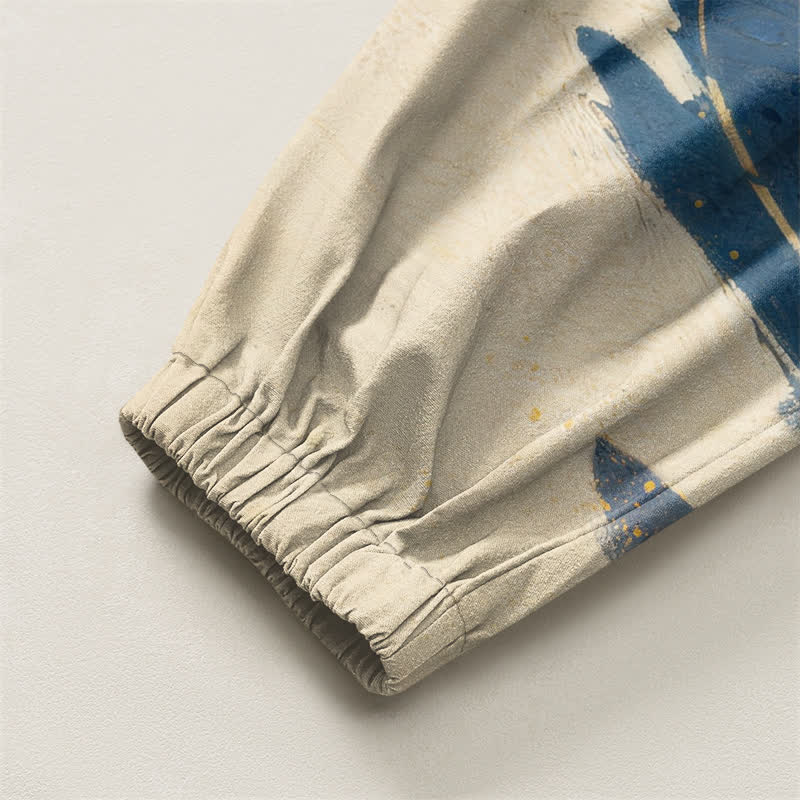 Buddha Stones Pure Cotton Golden Dragon Landscape Pattern Drawstring Men's Harem Pants With Pockets - image 4