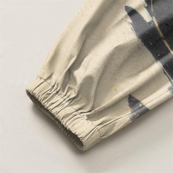 Buddha Stones Pure Cotton Golden Dragon Landscape Pattern Drawstring Men's Harem Pants With Pockets - image 10